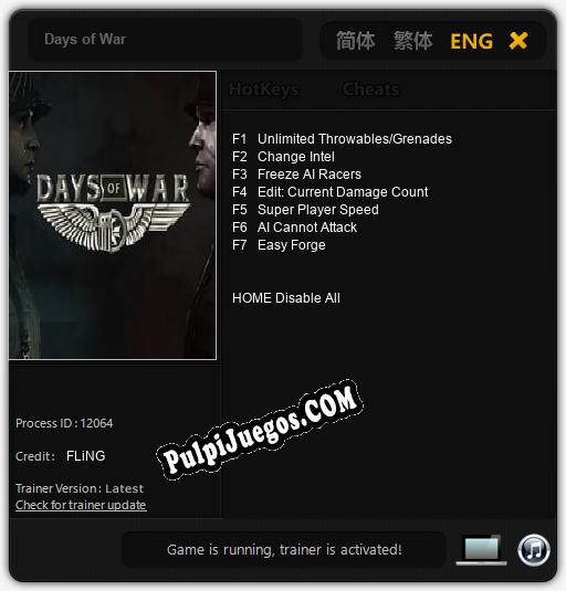 Entrenador liberado a Days of War [v1.0.3]