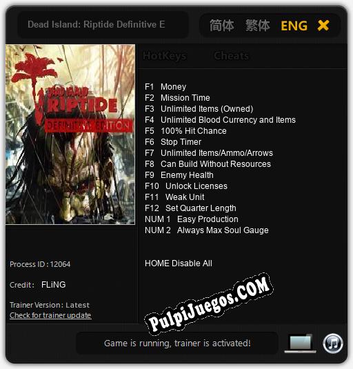 Dead Island: Riptide Definitive Edition: Treinador (V1.0.30)