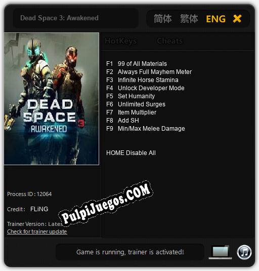 Entrenador liberado a Dead Space 3: Awakened [v1.0.7]