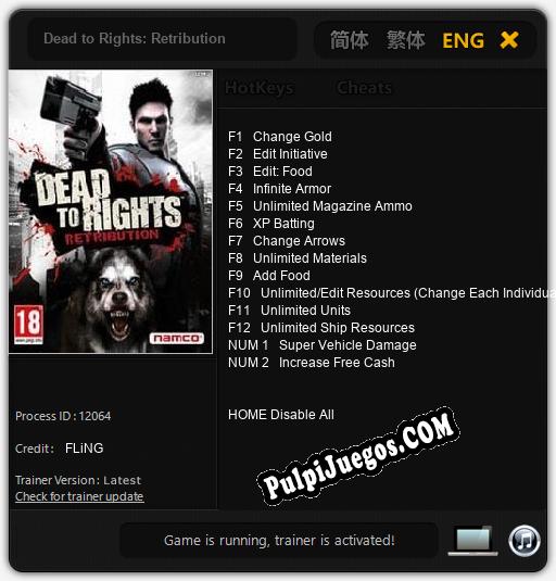 Dead to Rights: Retribution: Treinador (V1.0.91)