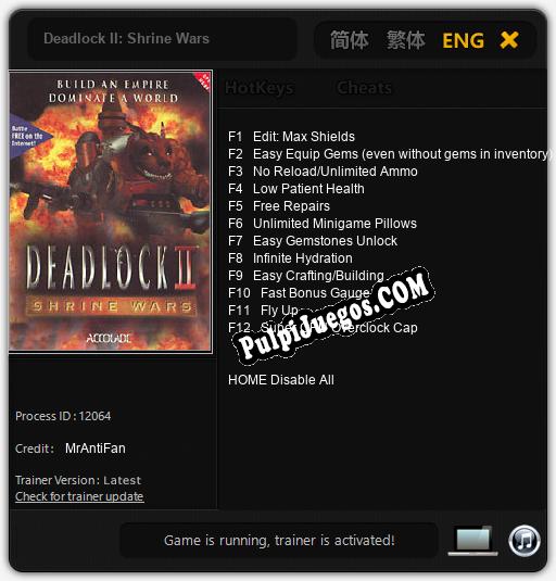 Deadlock II: Shrine Wars: Cheats, Trainer +12 [MrAntiFan]