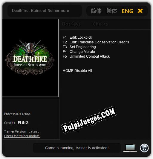 Entrenador liberado a Deathfire: Ruins of Nethermore [v1.0.6]