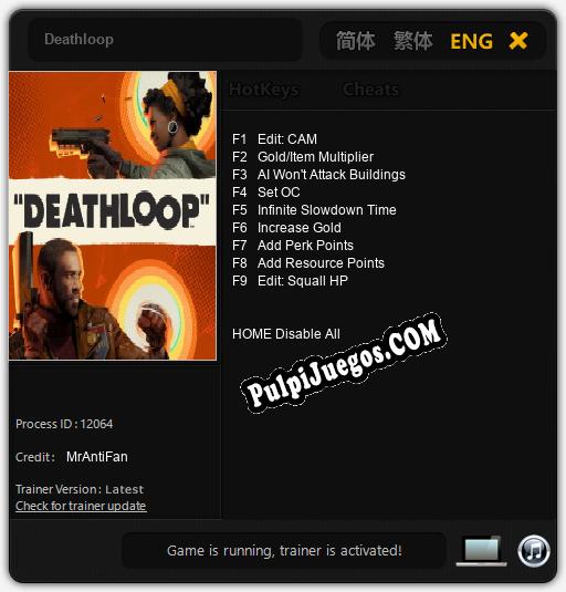 Deathloop: Treinador (V1.0.80)