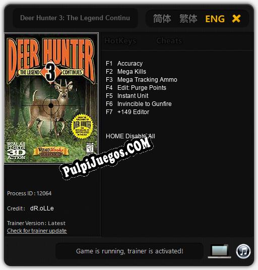 Deer Hunter 3: The Legend Continues: Treinador (V1.0.76)