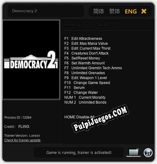 Democracy 2: Trainer +14 [v1.6]