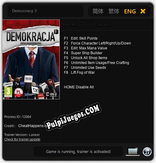 Democracy 3: Trainer +8 [v1.2]