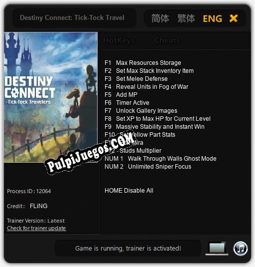 Destiny Connect: Tick-Tock Travelers: Treinador (V1.0.27)