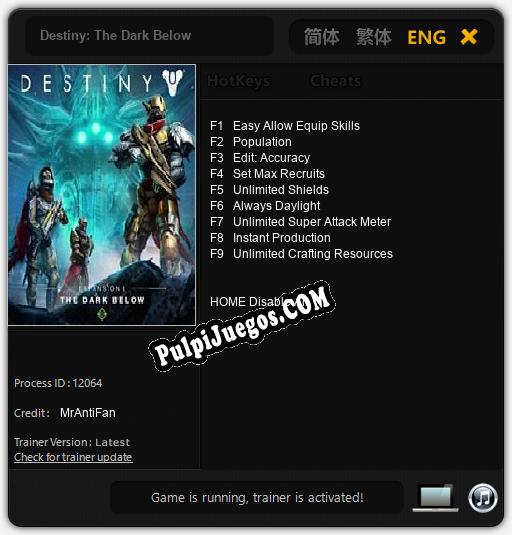 Destiny: The Dark Below: Cheats, Trainer +9 [MrAntiFan]