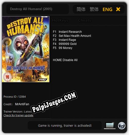 Entrenador liberado a Destroy All Humans! (2005) [v1.0.3]