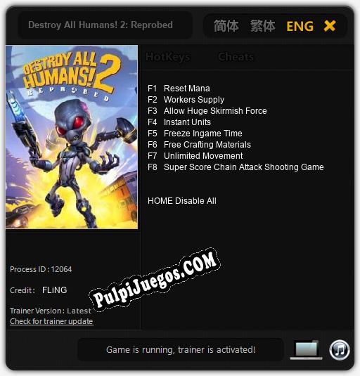 Destroy All Humans! 2: Reprobed: Cheats, Trainer +8 [FLiNG]