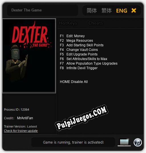 Dexter The Game: Cheats, Trainer +8 [MrAntiFan]