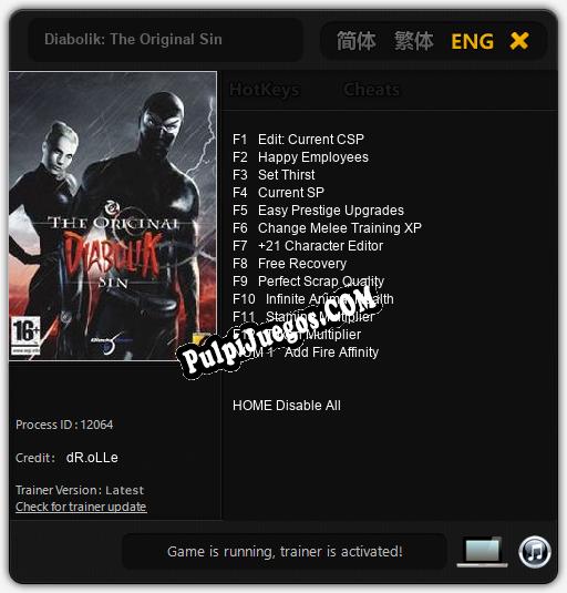 Diabolik: The Original Sin: Treinador (V1.0.36)