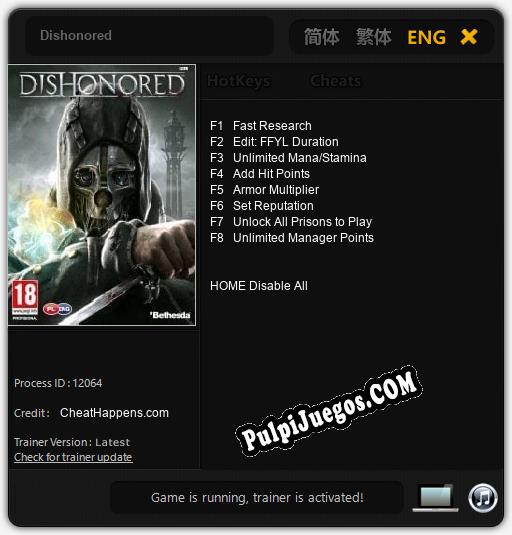 Dishonored: Cheats, Trainer +8 [CheatHappens.com]