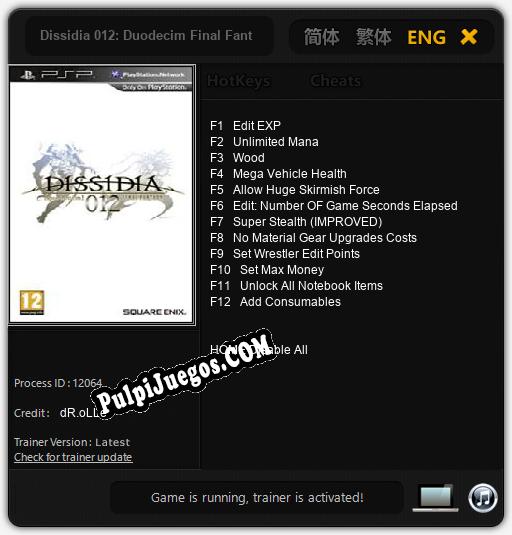 Entrenador liberado a Dissidia 012: Duodecim Final Fantasy [v1.0.5]