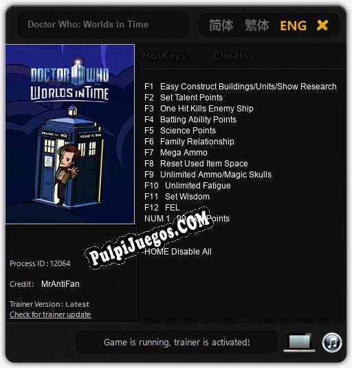 Entrenador liberado a Doctor Who: Worlds in Time [v1.0.9]