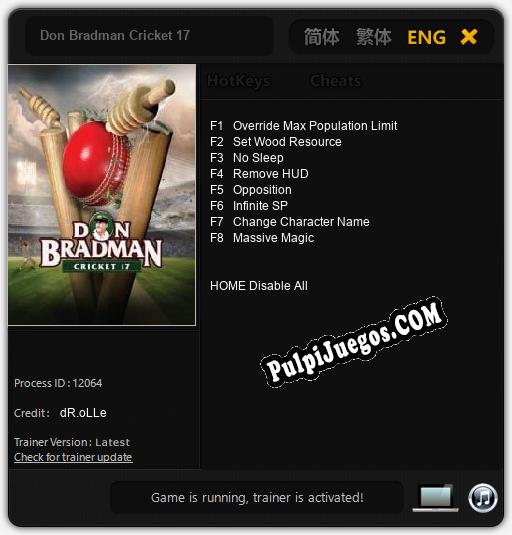 Don Bradman Cricket 17: Trainer +8 [v1.6]