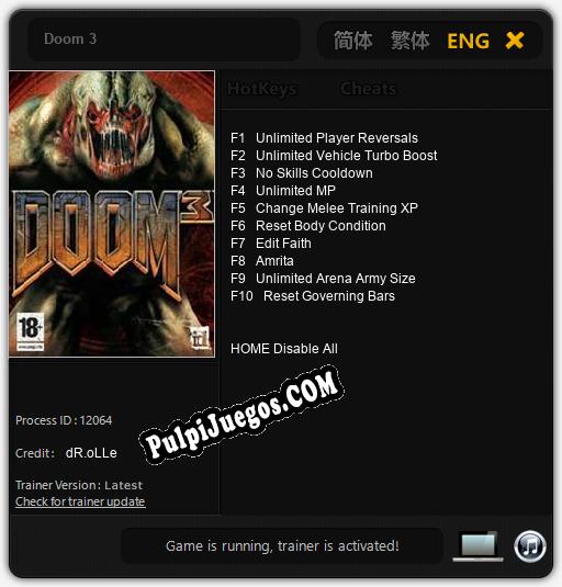 Doom 3: Treinador (V1.0.5)