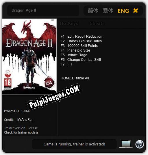 Entrenador liberado a Dragon Age II [v1.0.3]