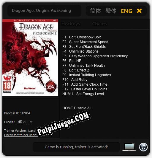 Entrenador liberado a Dragon Age: Origins Awakening [v1.0.9]