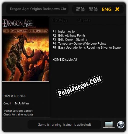 Dragon Age: Origins Darkspawn Chronicles: Treinador (V1.0.26)