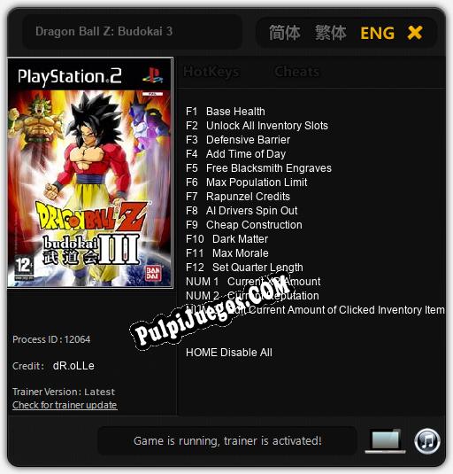 Dragon Ball Z: Budokai 3: Treinador (V1.0.78)