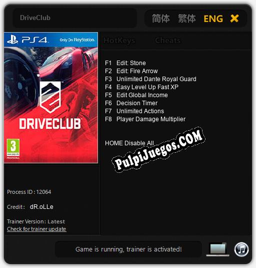 DriveClub: Cheats, Trainer +8 [dR.oLLe]