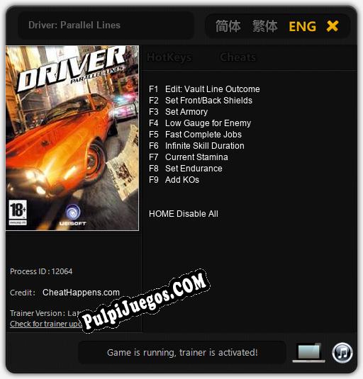 Driver: Parallel Lines: Cheats, Trainer +9 [CheatHappens.com]