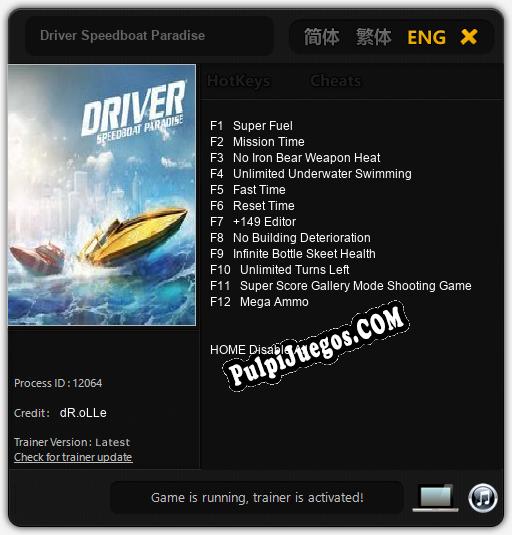 Driver Speedboat Paradise: Trainer +12 [v1.4]