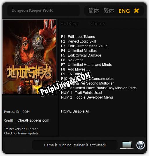 Entrenador liberado a Dungeon Keeper World [v1.0.9]