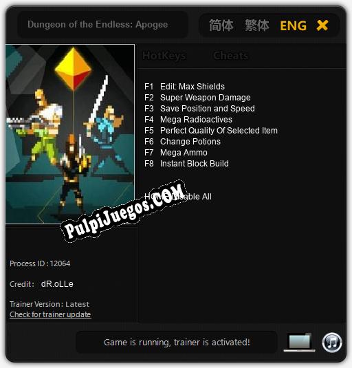 Entrenador liberado a Dungeon of the Endless: Apogee [v1.0.5]