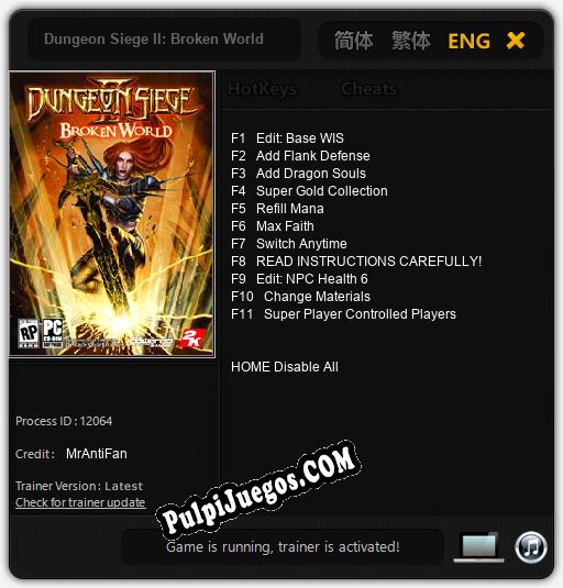 Dungeon Siege II: Broken World: Cheats, Trainer +11 [MrAntiFan]