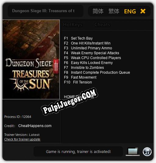 Dungeon Siege III: Treasures of the Sun: Treinador (V1.0.69)