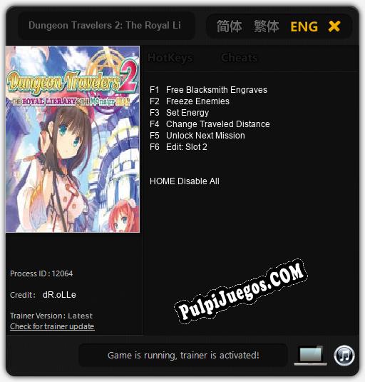 Entrenador liberado a Dungeon Travelers 2: The Royal Library & The Monster Seal [v1.0.4]