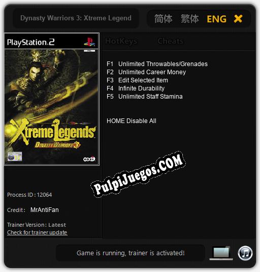 Dynasty Warriors 3: Xtreme Legends: Treinador (V1.0.35)