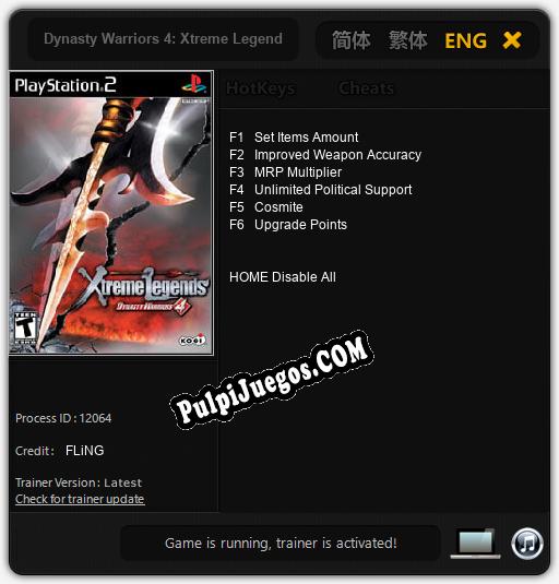 Dynasty Warriors 4: Xtreme Legends: Trainer +6 [v1.6]