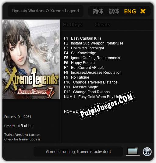 Entrenador liberado a Dynasty Warriors 7: Xtreme Legends [v1.0.8]