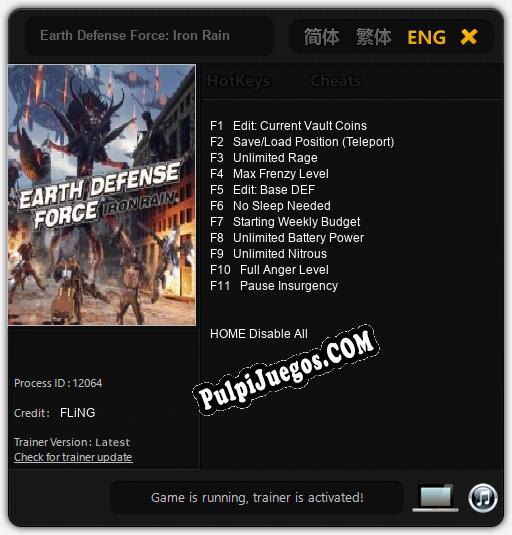 Earth Defense Force: Iron Rain: Cheats, Trainer +11 [FLiNG]