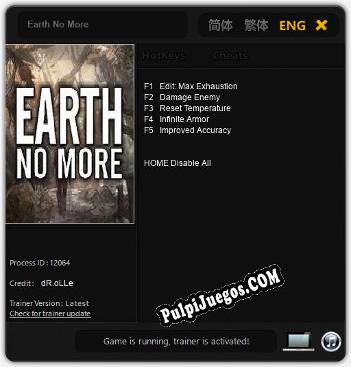 Earth No More: Treinador (V1.0.36)