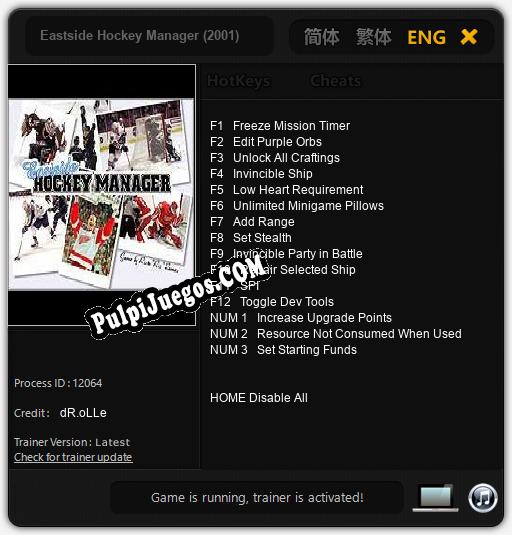 Eastside Hockey Manager (2001): Cheats, Trainer +15 [dR.oLLe]