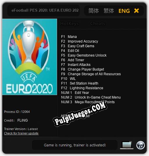 eFootball PES 2020: UEFA EURO 2020: Cheats, Trainer +15 [FLiNG]