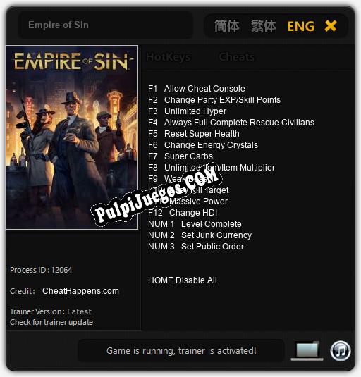 Empire of Sin: Cheats, Trainer +15 [CheatHappens.com]