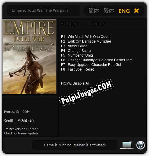 Empire: Total War The Warpath: Cheats, Trainer +8 [MrAntiFan]