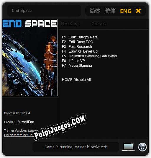 End Space: Treinador (V1.0.45)