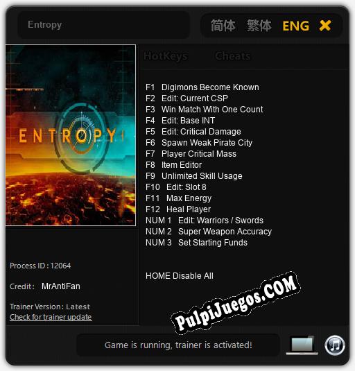 Entropy: Cheats, Trainer +15 [MrAntiFan]