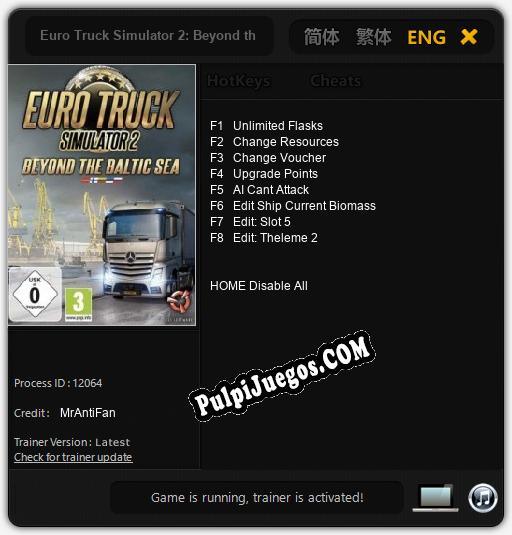 Entrenador liberado a Euro Truck Simulator 2: Beyond the Baltic Sea [v1.0.8]