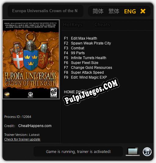 Europa Universalis Crown of the North: Treinador (V1.0.50)