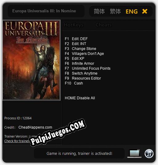 Europa Universalis III: In Nomine: Trainer +10 [v1.2]