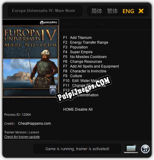 Europa Universalis IV: Mare Nostrum: Treinador (V1.0.45)