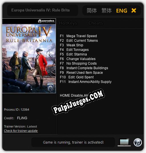 Europa Universalis IV: Rule Britannia: Treinador (V1.0.47)