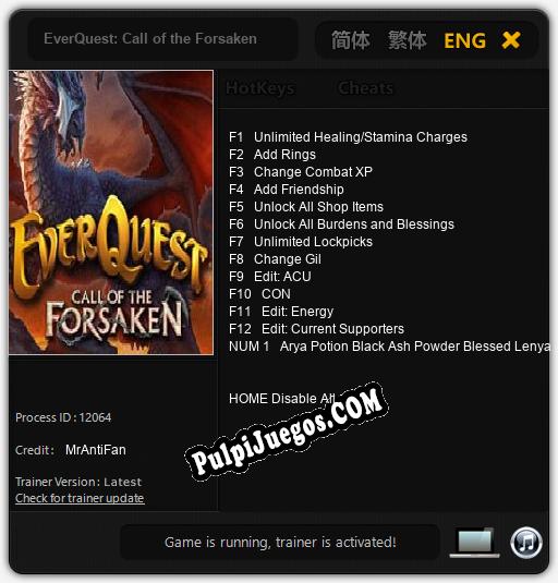 Entrenador liberado a EverQuest: Call of the Forsaken [v1.0.2]